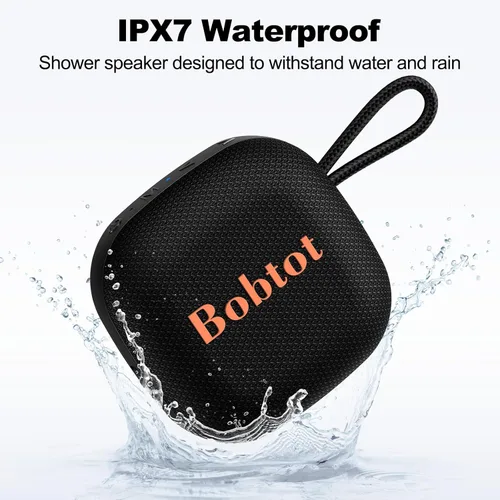 Miniatura 3 de Bobtot - Altavoces portátiles Bluetooth, mini altavoz inalámbrico impermeable IPX7 con 16 horas de reproducción, sonido estéreo fuerte, TWS, Negro