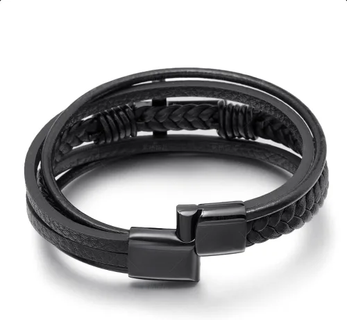 Miniatura 3 de Pulsera trenzada marrón casual de cuero negro para hombre