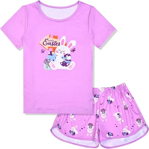 Miniatura 18 de QPANCY Pijamas de verano para niñas, conjuntos de pijamas de manga corta para dormir de verano