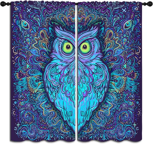 Miniatura 12 de Hermosas cortinas opacas con bolsillo para barra de mandala y elefante para dormitorio de niños y niñas, estilo tribal bohemio, hippie y bohemio