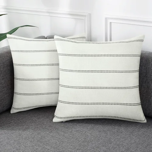 Miniatura 11 de AmHoo - Juego de 2 fundas de almohada decorativas para casa de campo, a rayas y a cuadros, juego de fundas de almohada de algodón y lino para sofá