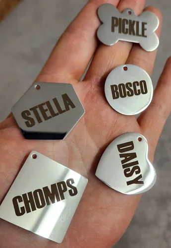 Miniatura 2 de Etiquetas de identificación de acero inoxidable Dr. Fremont's para perros grabadas, personalizadas para collar de gato o perro, fuente audaz