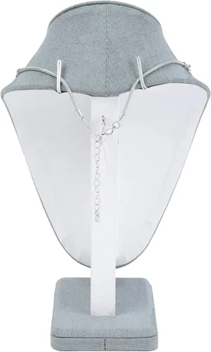 Miniatura 5 de MOOCA Busto de exhibición de collar de madera cubierta de lino, elegante maniquí de cadena de joyería para collares, 6 38 pulgadas de ancho x 4 18