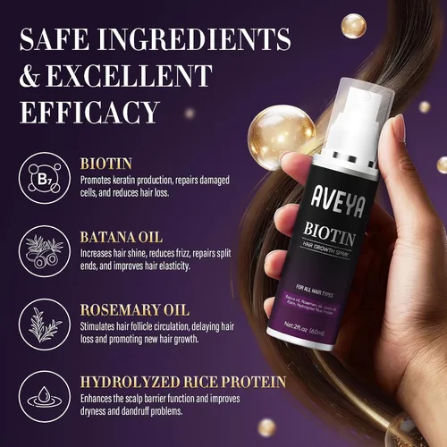 Miniatura 3 de AVEYA Suero para el crecimiento del cabello, para mujeres y hombres impregnado con aceite de romero, aceite de batana y biotina para el cuero
