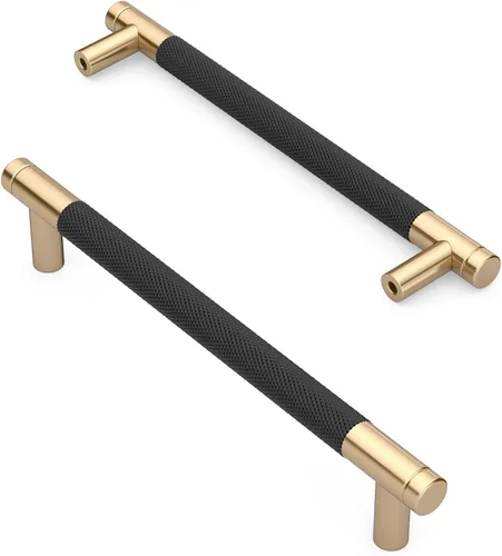 Miniatura 15 de Asidrama - Paquete de 10 tiradores para gabinete de 3 pulgadas (76mm) de color negro mate y bronce champán, manijas estriadas para gabinete