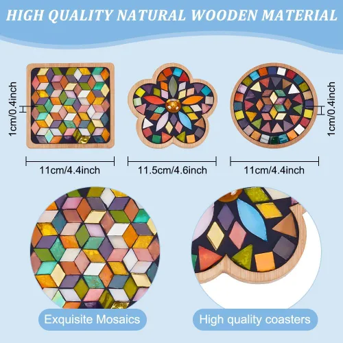 Miniatura 3 de WEBEEDY Juego de 3 posavasos de mosaico para manualidades, kits de mosaico de colores mixtos de vidrio con posavasos de bambú para adultos