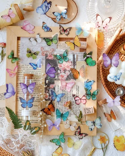 Miniatura 5 de Knaid Juego de calcomanías de mariposa (320 piezas) transparentes y coloridas mariposas de resina, calcomanías para la naturaleza, suministros