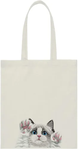 Miniatura 21 de WIRESTER Bolsa de lona reutilizable para mujeres y niñas, bolsa de compras de comestibles, bolsa de hombro, bolsa de viaje, lindo perro y gato Gato