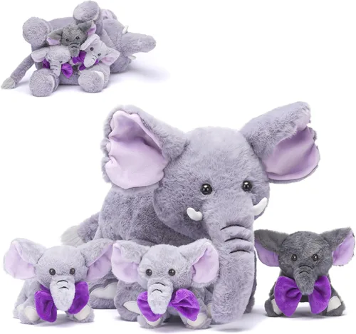 Miniatura 14 de IKASA Muñeco de peluche de mamá gato, juguete de peluche suave y abrazable de 16" con pequeños mini bebés gatitos, regalos para niños, niñas y niños