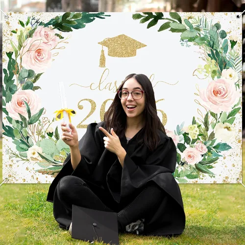 Miniatura 6 de Avezano Fondo floral de graduación guirnalda de flores decoraciones de fiesta de graduación 2026 Congrats Grad Class of 2026 Sesión de fotos fondo