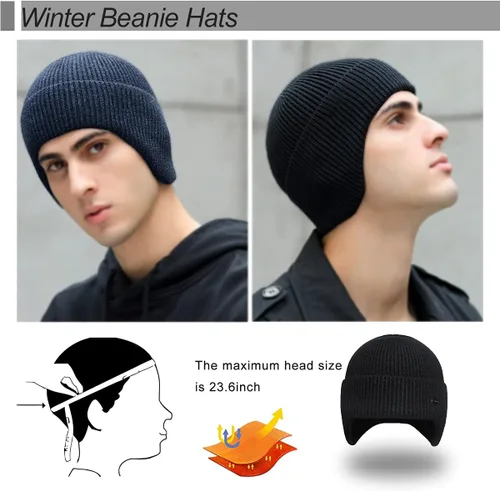Miniatura 4 de Gorros de invierno para hombre, para exteriores, elásticos, de punto, con orejeras, resistentes al viento