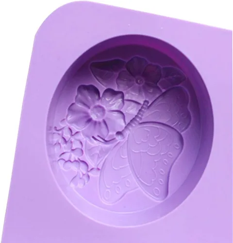 Miniatura 4 de EchoDone Molde ovalado de silicona para jabón de 4 cavidades, diseño de flores de mariposa ovaladas, moldes de silicona hechos a mano para jabón