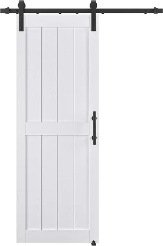 Puerta corrediza de granero MDF de 30 x 80 pulgadas con kit de herrajes para puerta de granero de 5 pies, losa para puerta de granero con superficie