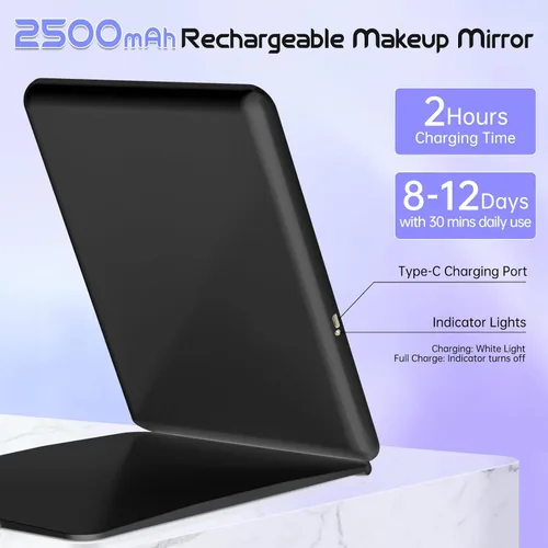 Miniatura 2 de FUNTOUCH Espejo de maquillaje de viaje grande portátil de 10 x 7.5 pulgadas con luz, 2500 mAh recargable iluminado espejo de maquillaje de viaje