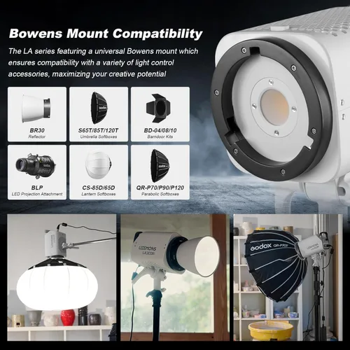 Miniatura 6 de Godox LA300Bi COB LED luz de video con bolsa de transporte 330W bicolor 2800K-6500K 127000Lux @3.3 ft 11FX efecto Bowens montaje luz continua