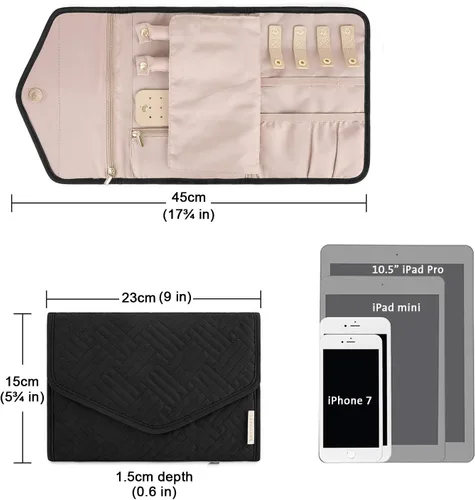 Miniatura 7 de BAGSMART - Organizador de joyas plegable de viaje para anillos, collares, pulseras y aretes, color negro