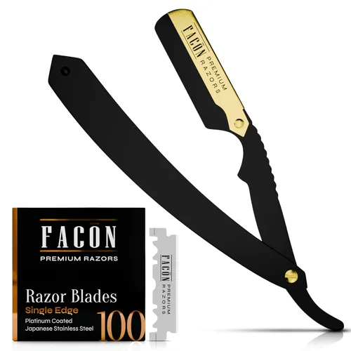 Miniatura 18 de Facón Navajas rectas para hombres - Kit de navaja de barbero profesional de borde recto con 100 cuchillas, afeitadora clásica de acero inoxidable El