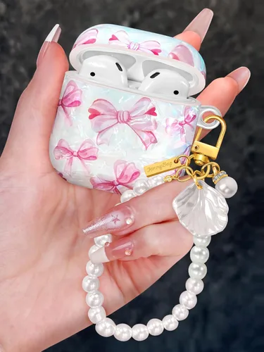 Miniatura 17 de Funda para AirPods Pro/Pro 2 con llavero de perlas, diseño de concha con purpurina para niñas, bonita y elegante funda Kawaii para Apple