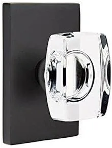 Miniatura 7 de Emtek Juego completo de simulación, roseta rectangular moderna, perilla de cristal Windsor moderna (latón satinado)