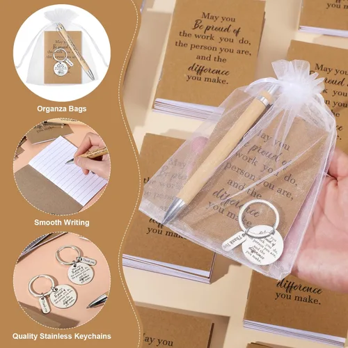 Miniatura 6 de Kosiz 50 juegos de regalos de agradecimiento para empleados, cuadernos de agradecimiento a granel, bolígrafos de bambú, llaveros, trabajadores