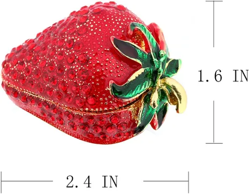 Miniatura 2 de YU FENG Caja de baratijas con bisagras para niñas, cajas de baratijas de fresa roja hechas a mano decoradas para mujeres (fresa roja)