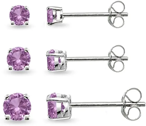 Miniatura 9 de Aretes de tuerca para mujer, aretes de piedra natal, piedra preciosa genuina o sintética, juego de aretes redondos de 0.118 a 0.197 pulgadas, juego