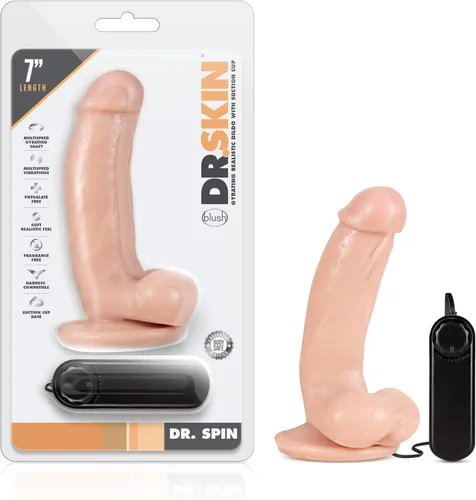 Blush Dr. Skin Dr. Spin - Consolador vibratorio y giratorio de punto G de 7 pulgadas, juego de puntos G y P, suave y realista, ventosa, control