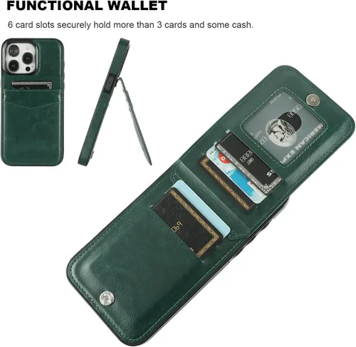 Miniatura 4 de KIHUWEY Compatible con iPhone 15 Pro Max Funda Cartera con soporte para tarjeta de crédito, con tapa de cuero premium, cierre magnético, función
