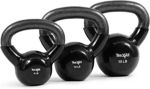 Yes4All - Juego de pesas rusas recubiertas de vinilo, set combinado para entrenamiento corporal completo, fuerza de agarre, flexiones y ejercicios