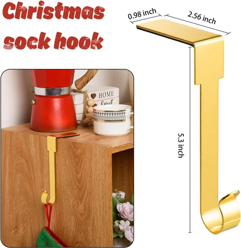 Miniatura 2 de 6 piezas de soportes para calcetines de Navidad, perchas metálicas para calcetines, ganchos colgantes de ornamento navideño, clips de guirnalda