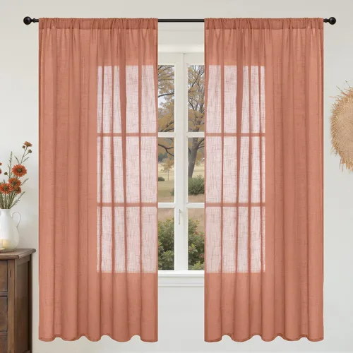 Miniatura 26 de BGment Cortinas de lino café de 30 pulgadas de largo para ventana pequeña, cortinas de media ventana beige semitransparentes ligeras con bolsillo