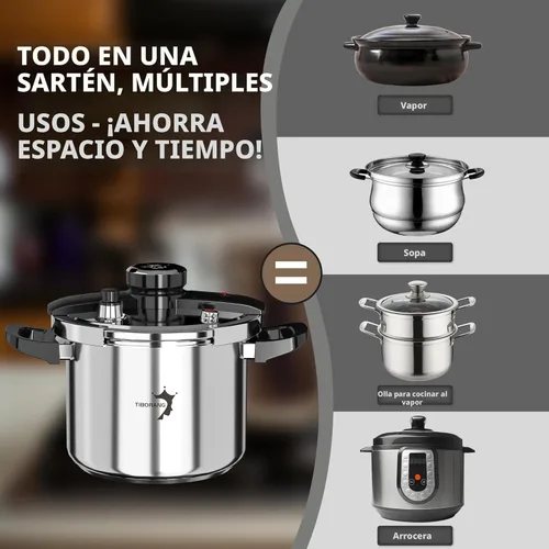 Miniatura 3 de TIBORANG Olla de presión de acero inoxidable de 6.3 QT, [Multi-cocina para estufa de gas e inducción] [Ahorra 70% del tiempo de cocción]