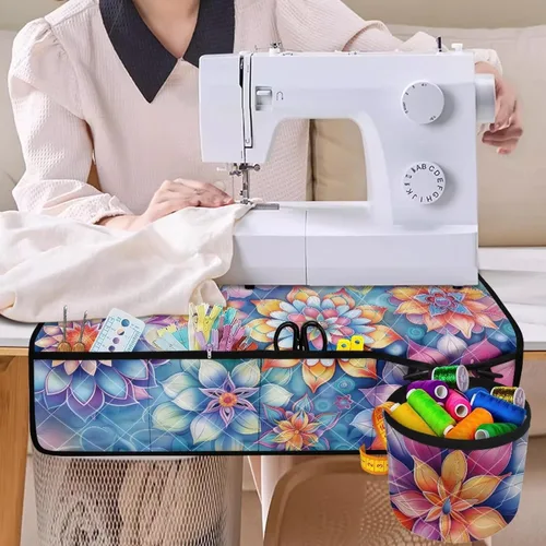 Miniatura 4 de Estera de máquina de coser con flores brillantes y florales bohemias, reduce la vibración, antideslizante, organizador duradero Flores brillantes