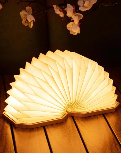 Miniatura 9 de Originality - Lámpara de acordeón plegable, lámpara de escritorio de madera portátil, regalos japoneses, linterna de papel LED creativa con USB