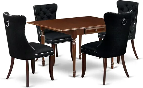 Miniatura 21 de East West Furniture MZDA5-MAH-12 - Juego de comedor de 5 piezas que consta de una mesa de cocina rectangular con gotas y 4 sillas Parson de tela