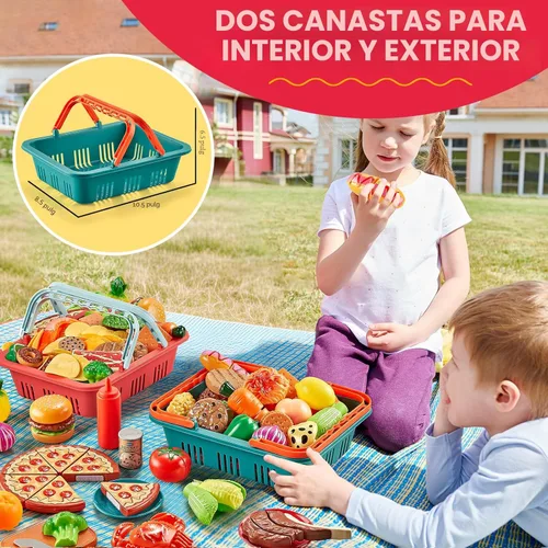 Miniatura 5 de Juegos de comida de simulación para cocina de niños - 80 piezas de alimentos de simulación con 2 cestas de picnic para niños, alimentos de juguete