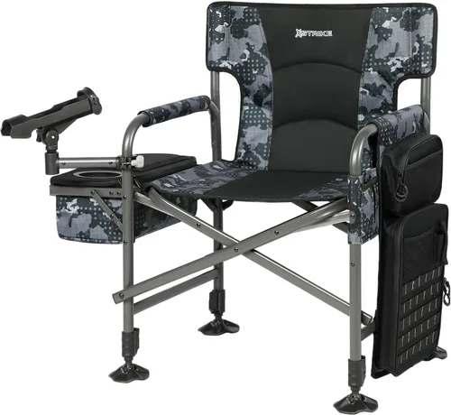 Miniatura 8 de Sillas de pesca X Strike con soporte para cañas, silla plegable para pesca en hielo para adultos, silla de camping al aire libre con patas Negro&gris