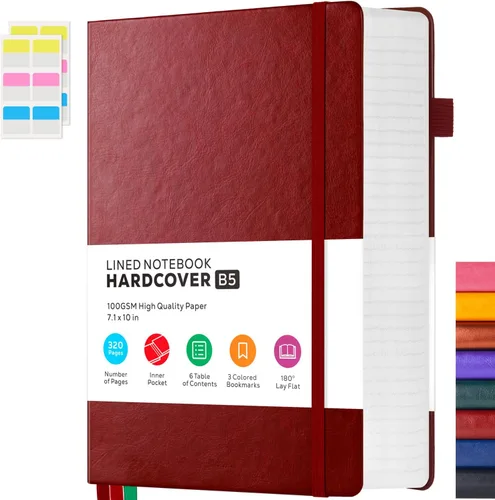Miniatura 33 de FOCUS DAY Cuaderno de Cuero con Páginas Rayadas, 320 Páginas Cuaderno de Tapa Dura para Escribir y Tomar Notas para Mujeres y Hombres, B5