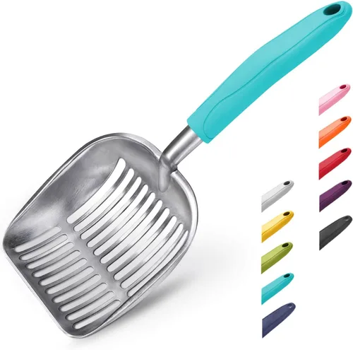 Miniatura 5 de WePet Cuchara de arena para gatos, tamiz de aleación de aluminio, pala de metal profunda, mango largo, tamizado de excrementos, levantador de heces