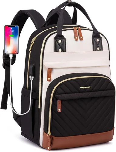 Mochila para laptop para mujer, mochila de viaje de trabajo de 15.6 pulgadas con cargador USB, mochila universitaria impermeable, mochila de