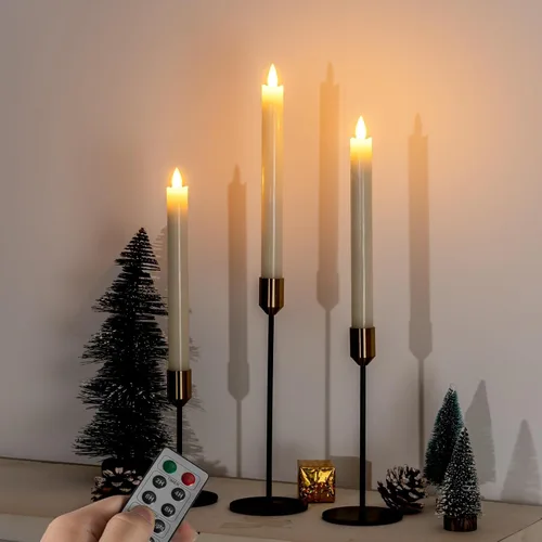 Miniatura 4 de Homemory Velas cónicas sin llama con cera y temporizador remoto con atenuador, candelabros LED parpadeantes, velas de ventana operadas con batería