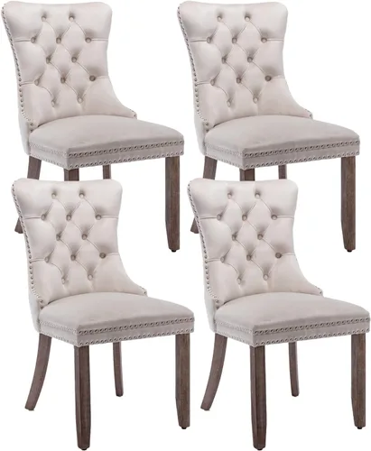Miniatura 35 de Shenyon Juego de 2 Sillas de Comedor de Terciopelo Gris, Sillas de Comedor Tapizadas con Ribete de Anilla Trasera y Patas de Madera Maciza, Sillas