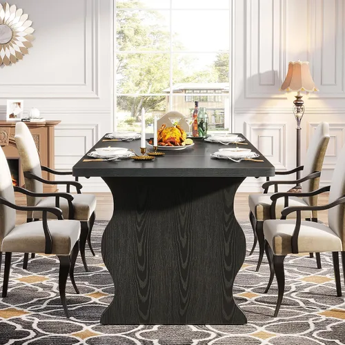 Miniatura 5 de Tribesigns Mesa de comedor negra para mesa de cocina moderna rectangular de 4 a 6 pulgadas, muebles de cocina y comedor grandes de granja