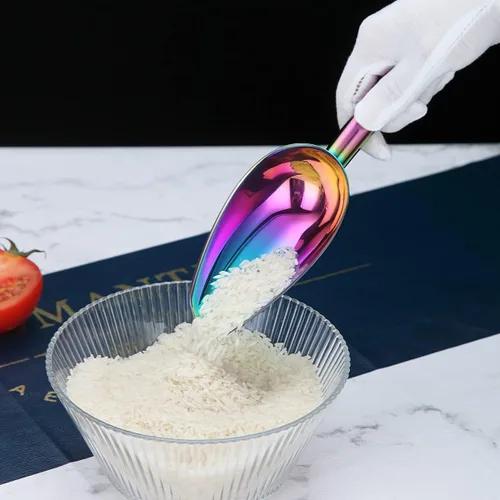 Miniatura 6 de Berglander Cuchara de hielo arcoíris de acero inoxidable de 6 onzas, titanio colorido chapado en metal para máquina de hielo, multiusos para dulces