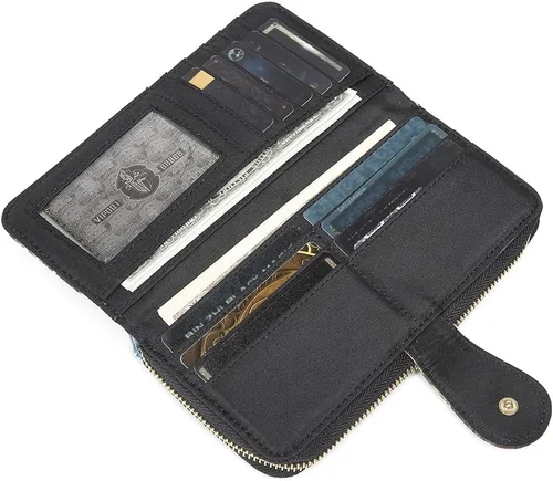 Miniatura 122 de Cartera de mano para mujer, estilo bohemio, con RFID, elegante, espaciosa con correa para viajes, capacidad para tarjetas, teléfono, dinero