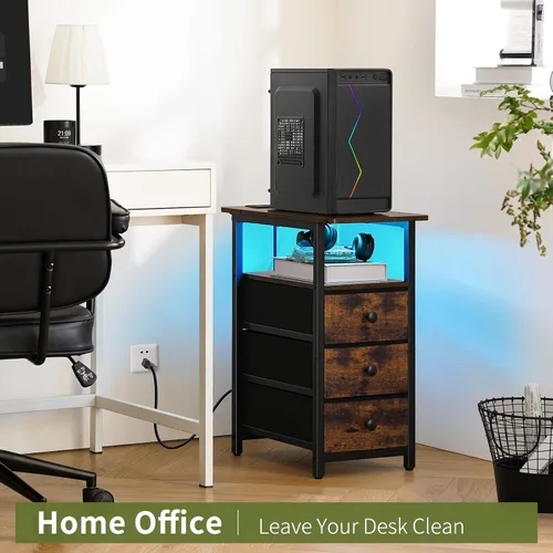 Miniatura 7 de Yoobure Mesa Auxiliar con Estación de Carga, Mesa Auxiliar Estrecha LED para Cama, Mesa Nocturna Pequeña para Sala de Estar, Mesita de Noche delgada