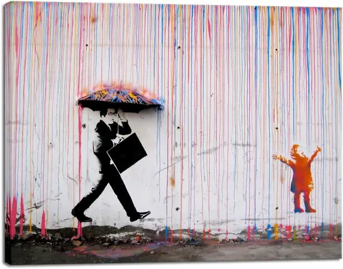 Wieco Art Banksy Lluvia o Graffiti Colorido Callejero Famoso Pinturas en Lienzo Arte de Pared Moderno Inspirador Imágenes de Amor en Gris Impresión