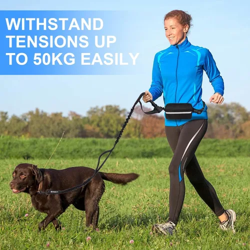 Miniatura 8 de Philorn Correa de perro manos libres con bolsa, correa de cintura ajustable para pasear perros, correas de correr para perros medianos y grandes