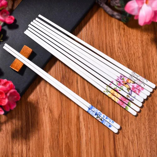 Miniatura 7 de 5 pares de palillos de porcelana, palillos de hueso de alta calidad de 9.5 pulgadas, reutilizables, aptos para lavavajillas