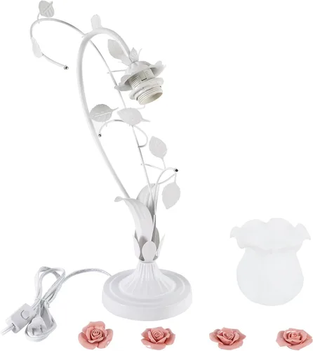Lámpara de mesa de cristal de flores, lámpara vintage para mesita de noche con 5.12 pulgadas de ancho, pantalla de cristal, base de almohadilla para